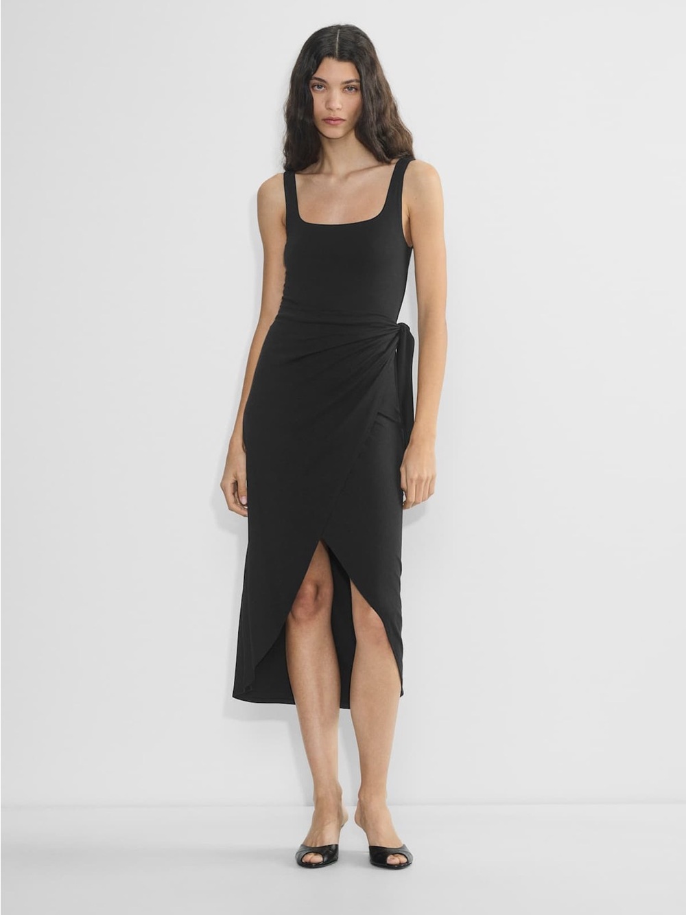 Black Sleeveless Wrap Midi Dress - Brand: